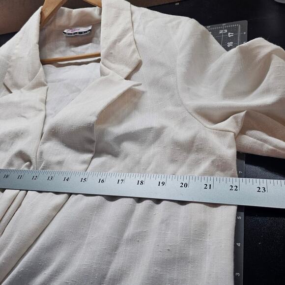 Vintage Blazer Women Size 16 White 80s Fitted Glam Rock Preppy Going Out Neutral - Picture 8 of 10